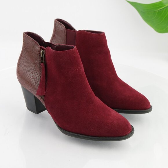 Vionic Womens Anne Boots Size 9.5 Burgundy Red Suede Python Block Heel Booties - Picture 2 of 12